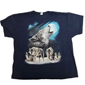 Gildan Navy Wolf‎ Tee-Shirt Wolf Pack Howling at Moon Size 3XL Unisex Adult I85